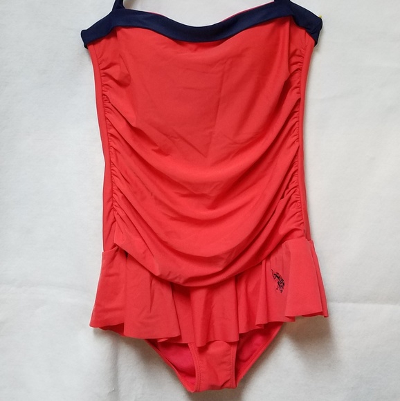 U.S. Polo Assn One Piece Ruffle Skirt Swimsuit L - Picture 2 of 6